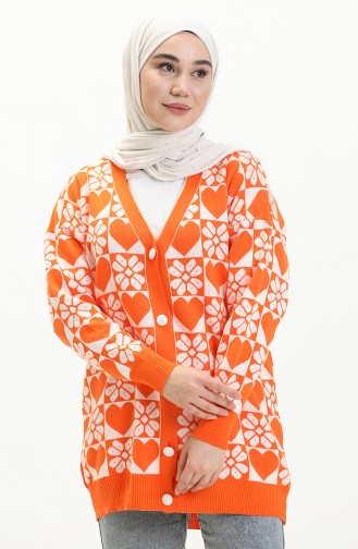 Patterned Knitwear Cardigan 0552-06 Orange 0552-06