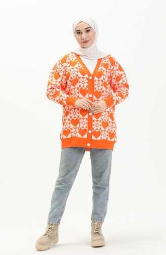 Patterned Knitwear Cardigan 0552-06 Orange 0552-06