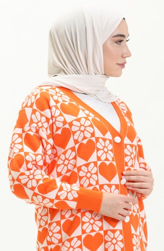 Patterned Knitwear Cardigan 0552-06 Orange 0552-06