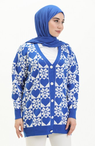 Cardigan à Motifs Tricot 0552-09 Bleu Roi 0552-09