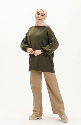 Trikot Pullover mit Ballonärmeln 0537-09 Khaki 0537-09