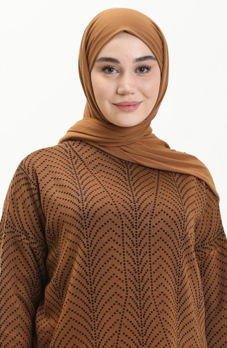 Triko Desenli Tunik Pantolon İkili Takım 0534-13 Taba