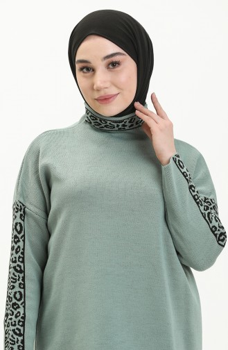 Triko Tunik Pantolon İkili Takım 0579-07 Mint Yeşili