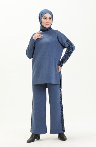 Ensemble Deux Pièces Tunique Pantalon Tricot 0579-09 Indigo 0579-09