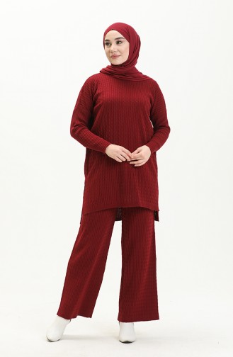 Ensemble Deux Pièces Tunique Pantalon Tricot 3345-11 Bordeaux 3345-11