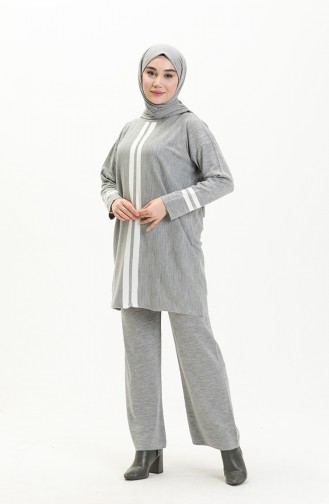 Triko Tunik Pantolon İkili Takım 3383-03 Gri