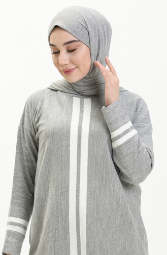 Triko Tunik Pantolon İkili Takım 3383-03 Gri