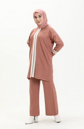 Triko Tunik Pantolon İkili Takım 3383-04 Pudra