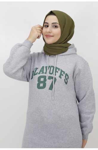 Baskılı 3iplik Içi Pamuklu Sweatshirt 3594-02 Gri