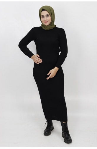 Boğazli Triko Elbise 2730-01 Siyah