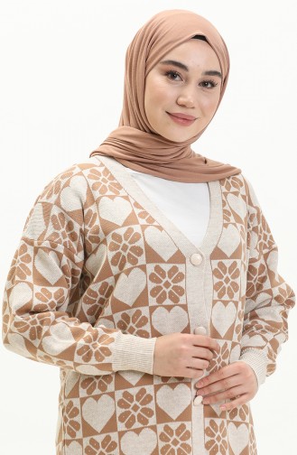 Cardigan à Motifs Tricot 0552-04 Beige 0552-04