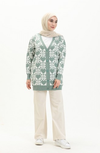 Patterned Knitwear Cardigan 0552-07 Green Almond 0552-07