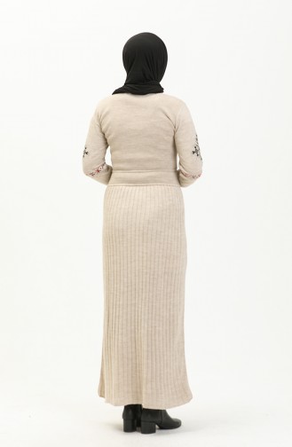 Triko Nakışlı Elbise 1515-04 Bej