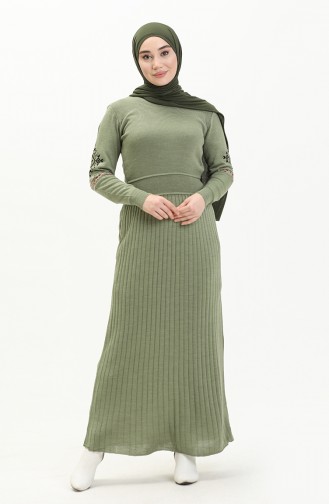 فستان تريكو مطرز 1515-05  أخضر عسكري 1515-05