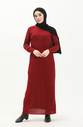 Trikot besticktes Kleid 1515-08 Weinrot 1515-08