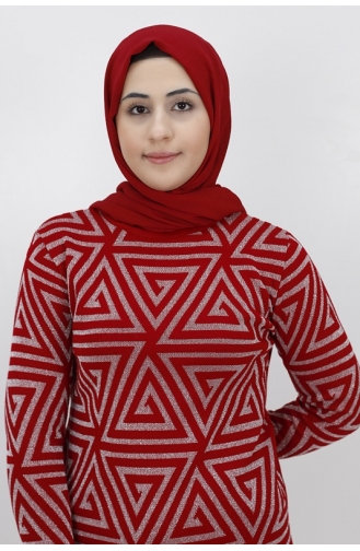 Sim Detayli Triko Tunik 3169-03 Kırmızı
