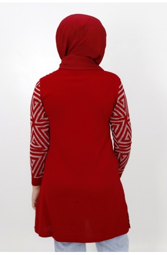 Sim Detayli Triko Tunik 3169-03 Kırmızı