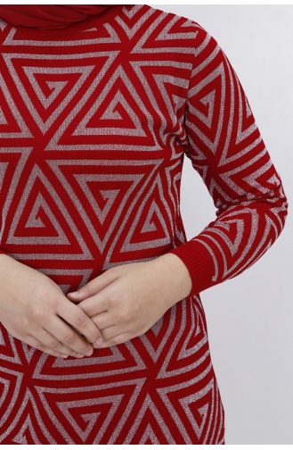 Sim Detayli Triko Tunik 3169-03 Kırmızı
