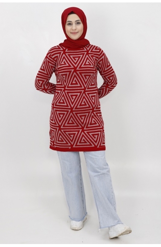 Sim Detayli Triko Tunik 3169-03 Kırmızı