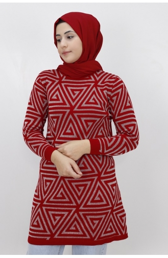 Sim Detayli Triko Tunik 3169-03 Kırmızı