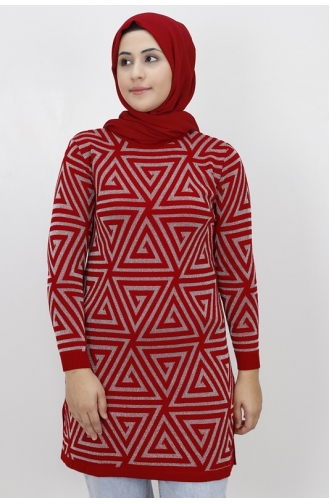 Sim Detayli Triko Tunik 3169-03 Kırmızı