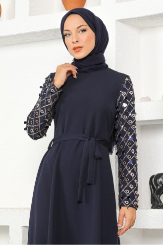 Saçak Detaylı Elbise Lacivert 8818