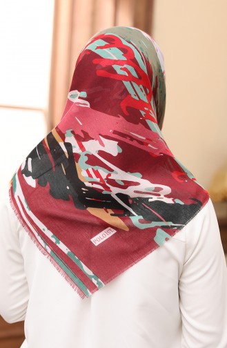 Cotton Scarf 13205-15 Claret Red Mint Green 13205-15