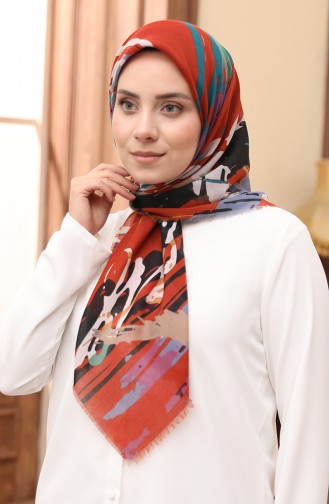 Cotton Scarf 13205-16 Brick Red Petrol 13205-16