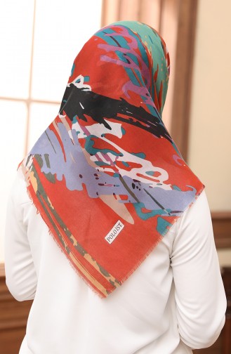 Cotton Scarf 13205-16 Brick Red Petrol 13205-16