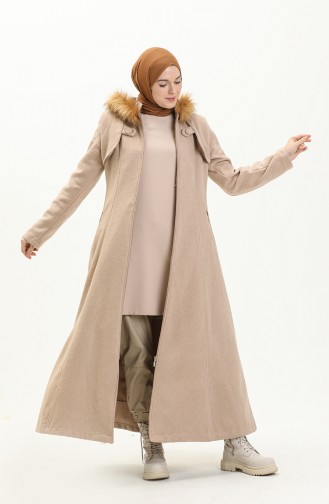 Kapüşonlu Kaşe Kaban 711930-06 Camel