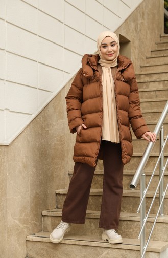 Manteau Matelassé à Capuche 6052-02 Tabac 6052-02