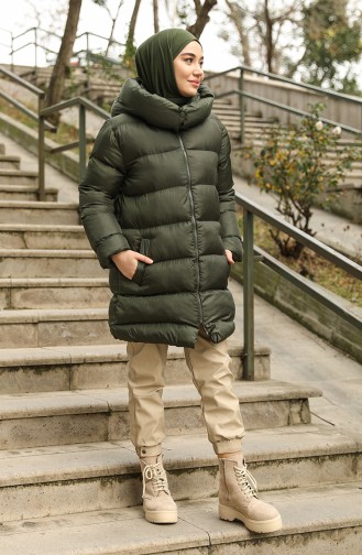 Manteau Matelassé à Capuche  6052-03 Khaki 6052-03