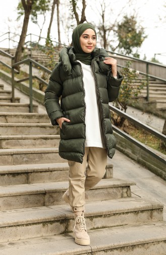 Manteau Matelassé à Capuche  6052-03 Khaki 6052-03