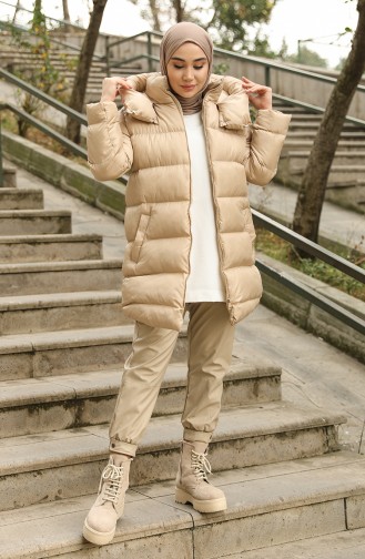 Hooded Puffer Jacket 6052-04 Beige 6052-04