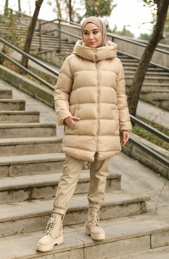 Hooded Puffer Jacket 6052-04 Beige 6052-04