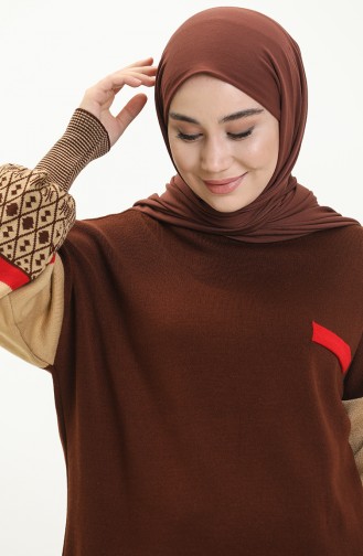 Etnik Desenli Triko Tunik TNK0016-03 Kahverengi