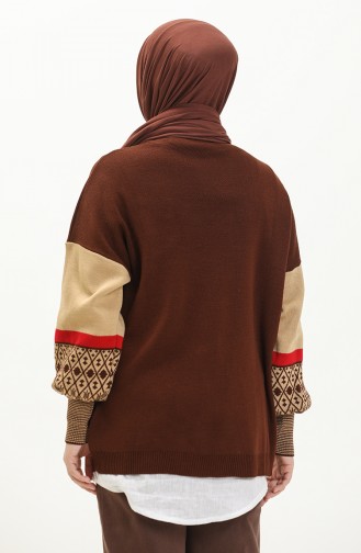 Etnik Desenli Triko Tunik TNK0016-03 Kahverengi