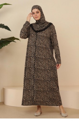 Robe Hijab Couleur Brun 7028.Leopar