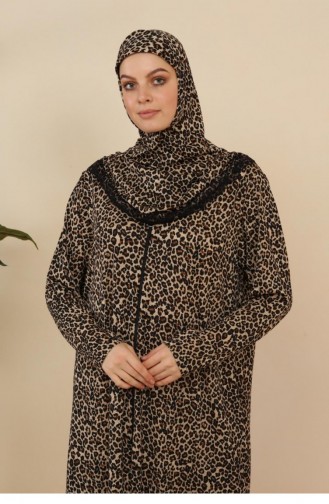 Robe Hijab Couleur Brun 7028.Leopar