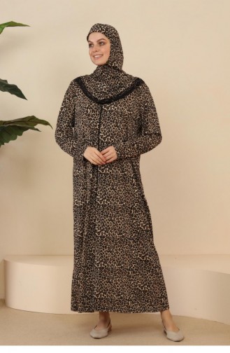 Robe Hijab Couleur Brun 7028.Leopar