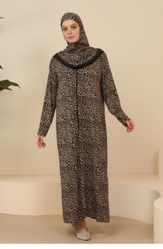 Robe Hijab Couleur Brun 7028.Leopar