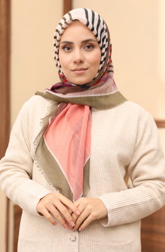 Écharpe Flamme à Motifs 13200-07 Khaki Lila 13200-07