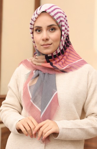 إيشارب منقوش 13200-09 بيج وردي فاتح 13200-09