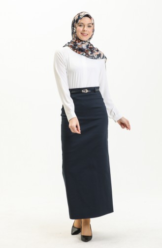 Belted Skirt 2243-02 Navy Blue 2243-02