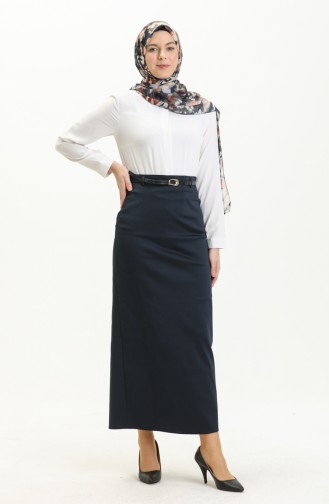 Belted Skirt 2243-02 Navy Blue 2243-02