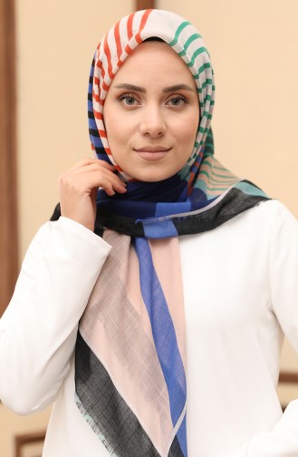 إيشارب منقوش 13200-05 أسود أخضر 13200-05