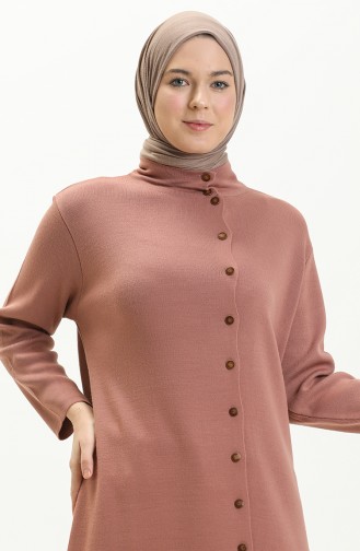 Triko Düğmeli Elbise 3315-04 Gül Kurusu