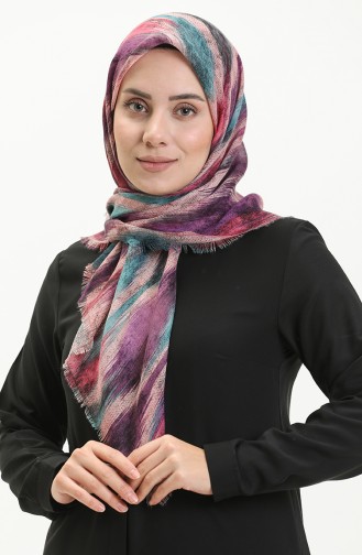 Desenli Flamlı Eşarp 13206-03 Pembe Petrol Mavisi