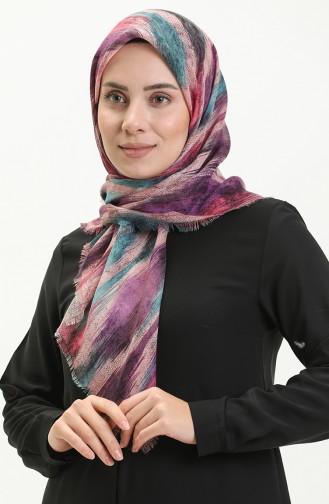 Desenli Flamlı Eşarp 13206-03 Pembe Petrol Mavisi