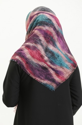 Desenli Flamlı Eşarp 13206-03 Pembe Petrol Mavisi
